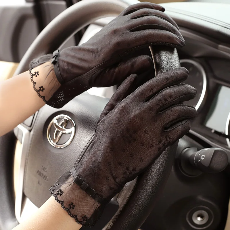 Summer Lace Mesh Driving Sun Protection Gloves Psychedelic Woman Sexy Dance Gloves Thin Black Sun Protection Full Finger Gloves