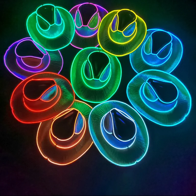 Funny Flashing Neon Western Cowboy Hat Disco Light-up Led Cowgirl Hat Creative Fun Glowing Light Cap Holiday Party Supplies Gift