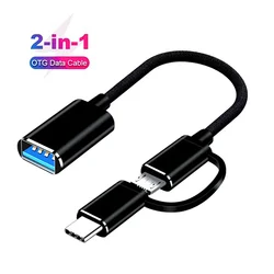 2-in-1 Micro USB USB-C naar USB OTG-kabeladapter voor connectoren, geschikt voor Xiaomi Samsung S20 Huawei OTG Data MacBook Pro
