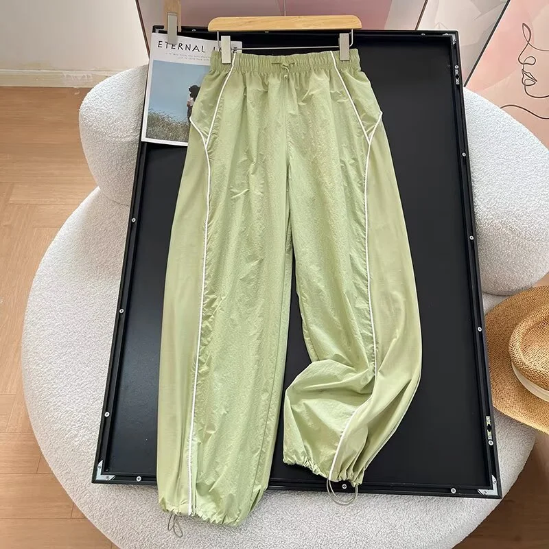 Sunproof Trousers Women's Summer Cargo Pants Windproof Straight Pants Outdoor Sports Quick-drying Wild Wide-leg Pants Slacks