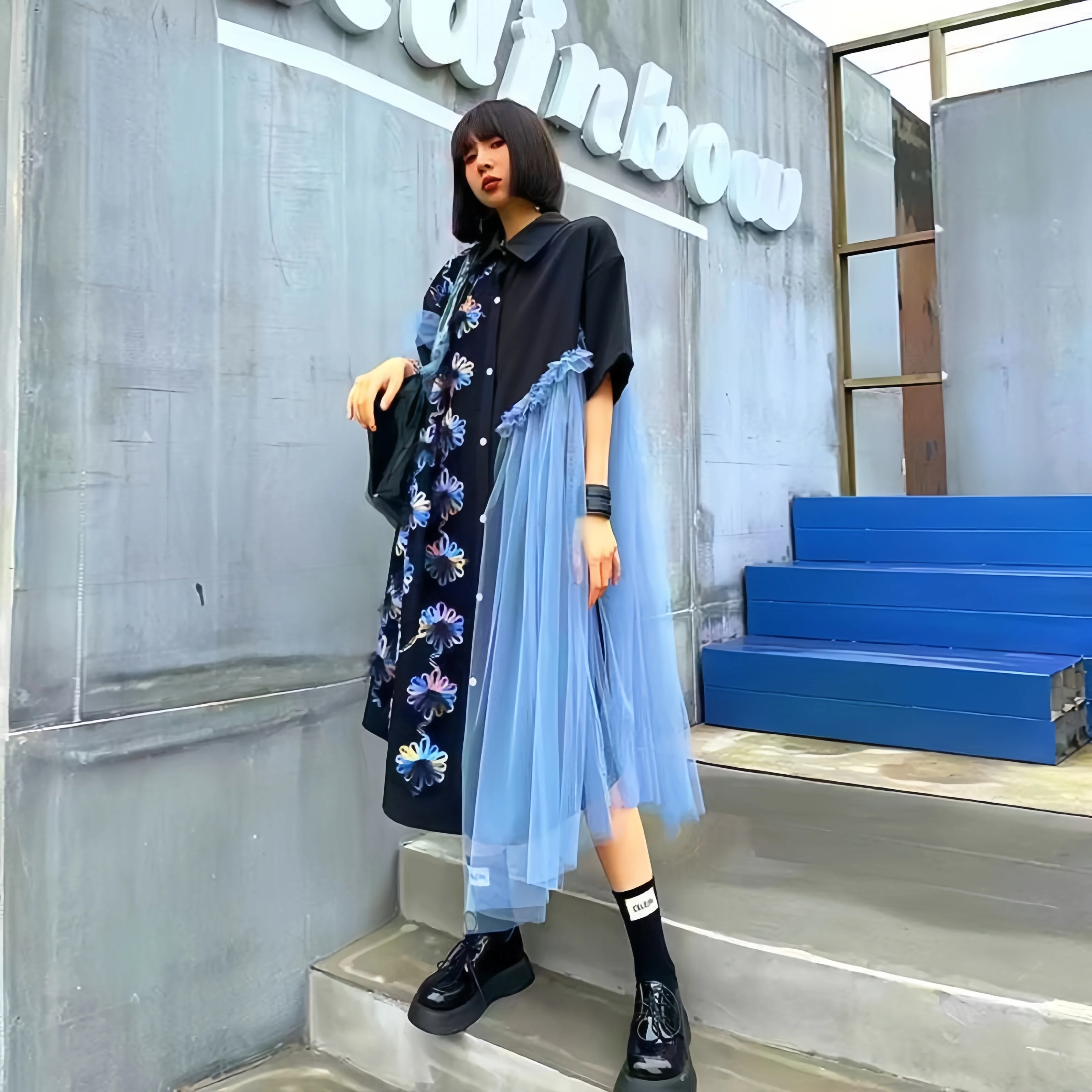 Plus Size Irregular Color Block Summer Dress Loose Fit Slimming Embroidered Chiffon Sleeveless European Style Women Dresses100kg