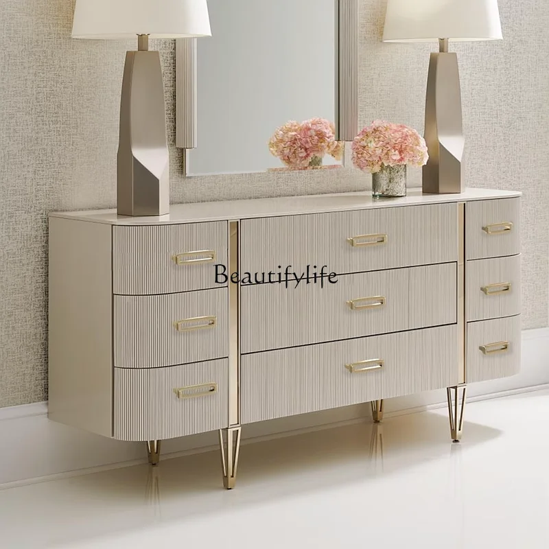 

03.American light luxury solid wood home bedroom bedside storage drawer TV cabinet at first sight decorative side cabinet