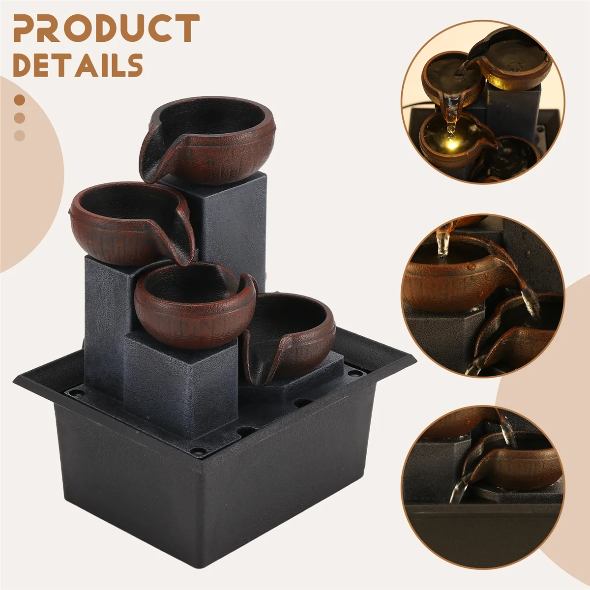 Fuente de mesa, adornos de fuente de mesa, decoración de jardinería para el hogar, fuente de agua de rocalla, manualidades, regalos, decoraciones de escritorio