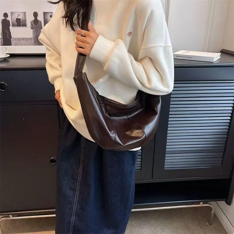 حقيبة نسائية عصرية بلون سادة كبيرة تحت الإبط حقيبة كتف كورية كاجوال عبر الجسم #2