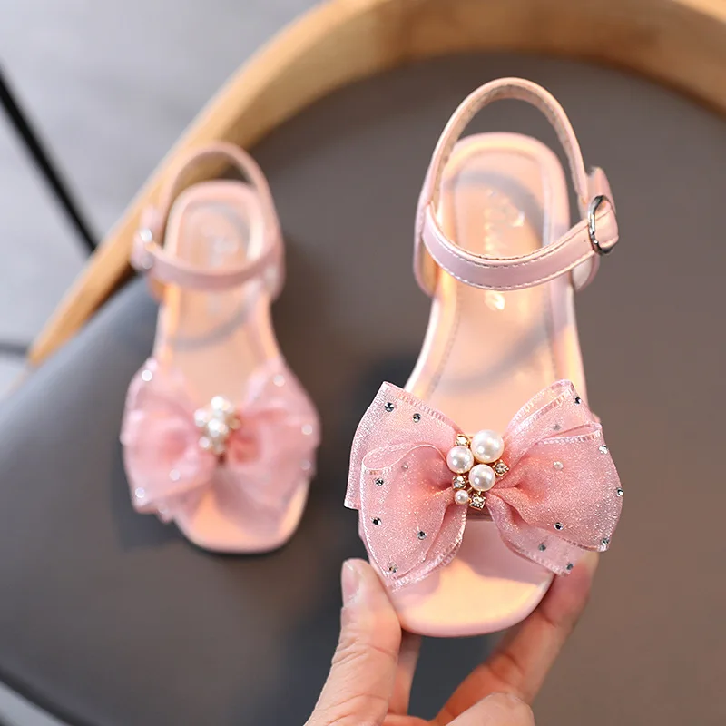 2023 Girl Sandals Princess Shoes Korean Soft Sole Baby Casual Shoe Bow Kid Shoe for Girl Fashion Women Sandal Sandalias De Mujer