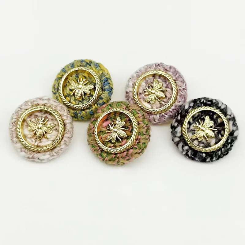6pcs 20/23mm Metal Shank Buttons Bee Design with Yarn Texture for Coat Jacket Craft Sewing Supplies Sewing Buttons New