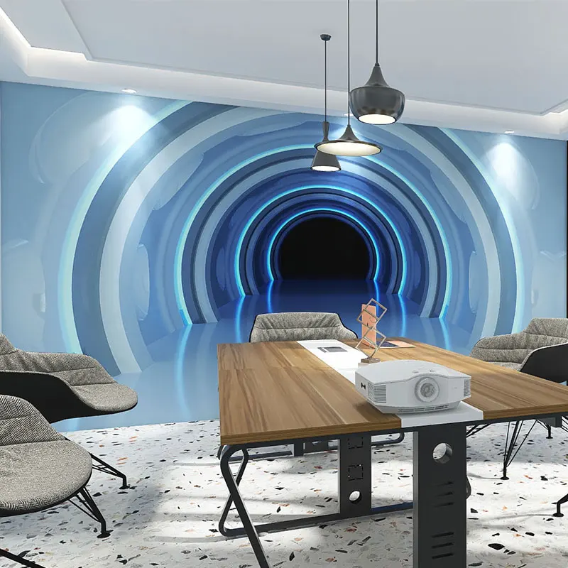 مخصص ثلاثية الأبعاد البصرية تمديد الفضاء نفق جدارية مكتب KTV الإنترنت بار صندوق شركة غرفة الاجتماعات الخيال العلمي خلفية 8d