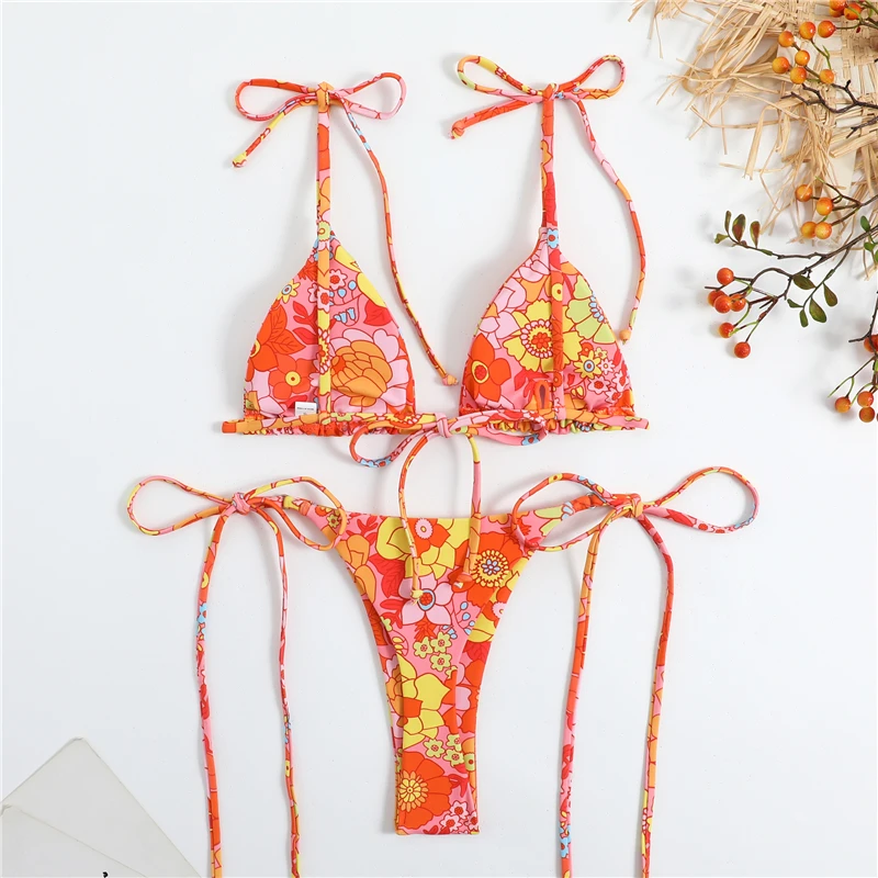 Print Bikinis Women Swimsuit Sexy Push Up Bikini Set Two Pieces Beach Bathing Suits Low Waist Backless Strap Swimwear Beachwear