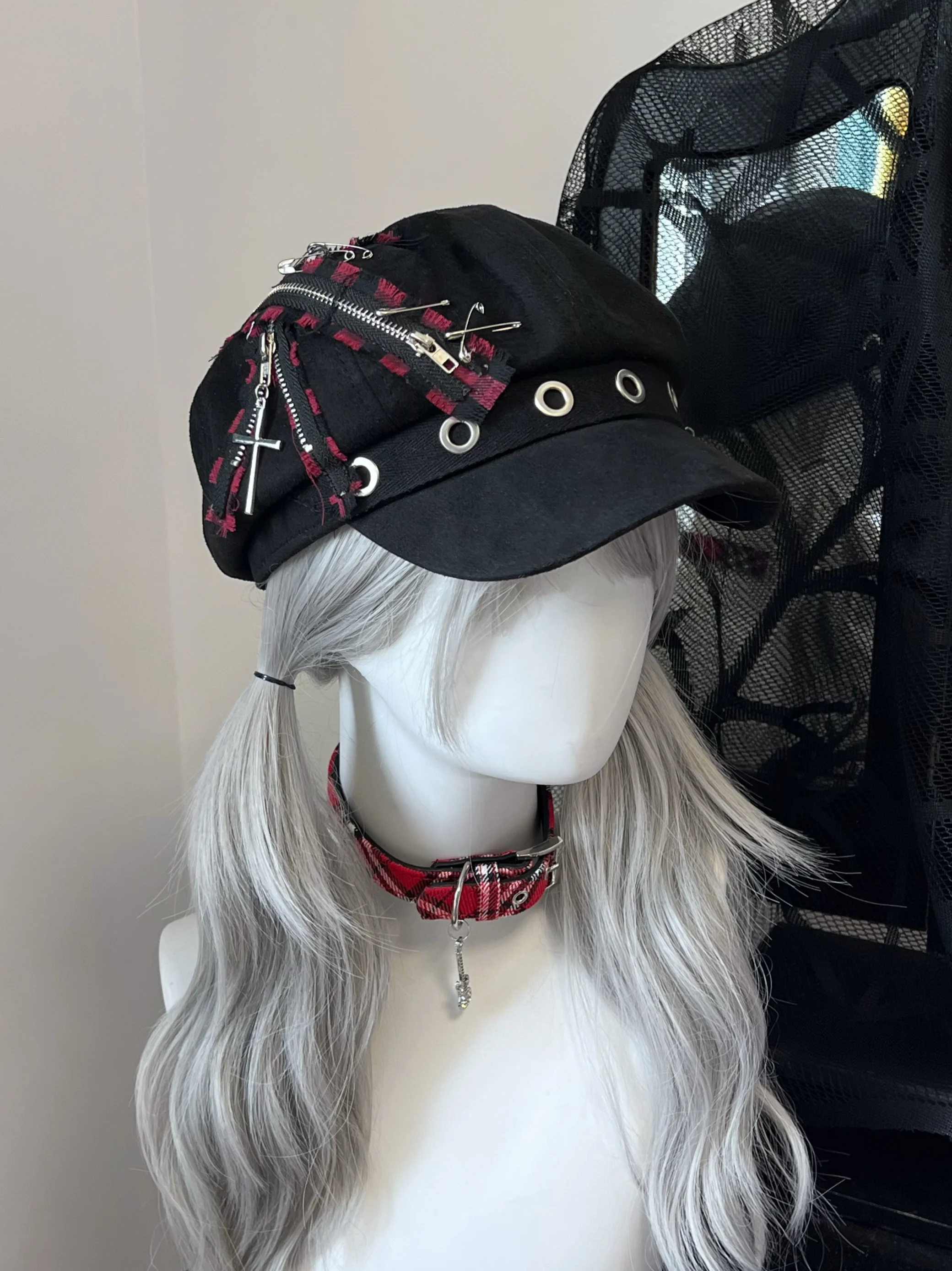 

Японский берет в стиле Харадзюку в стиле ретро, уличный стиль, берет Лолиты Y2K, дизайн на молнии в стиле панк, шляпа от солнца, женская универсальная шляпа на четыре сезона