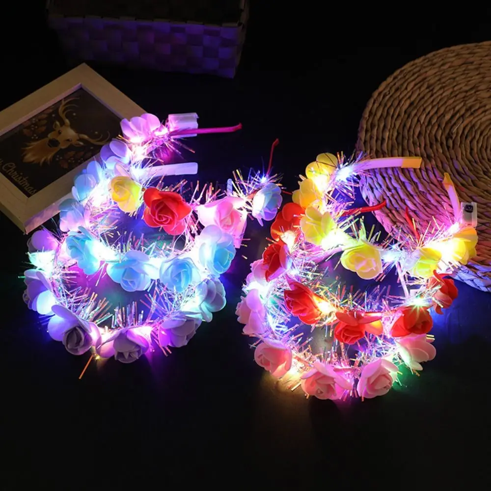 Elegant Floral Headpiece Light Flower Headband Garland Hairband Luminous Flower Wreath Headwear Light Up Flower Crown Women