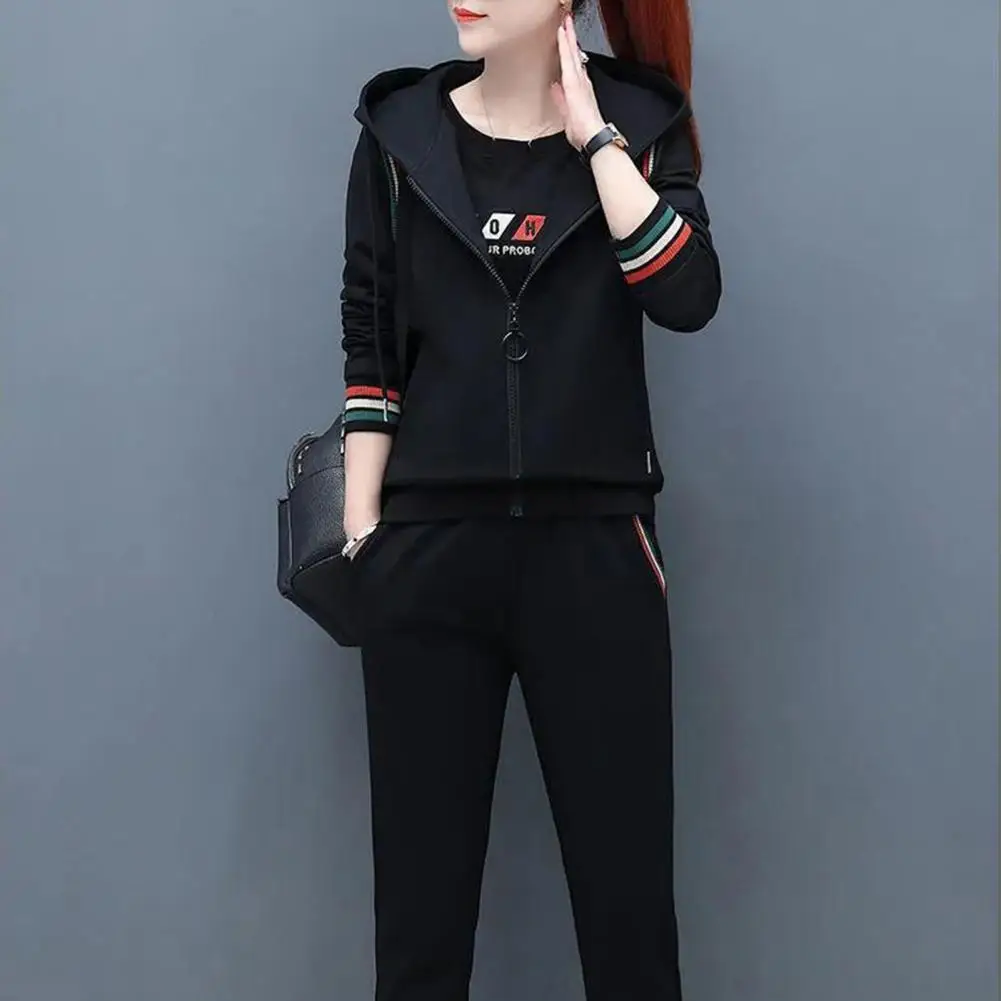 3 Pcs/Set Trendy Sweatshirt Vest Pants Suit Sportswear Sweatshirt Vest Pants Set Print Thermal Elastic Cuff Women Tracksuit