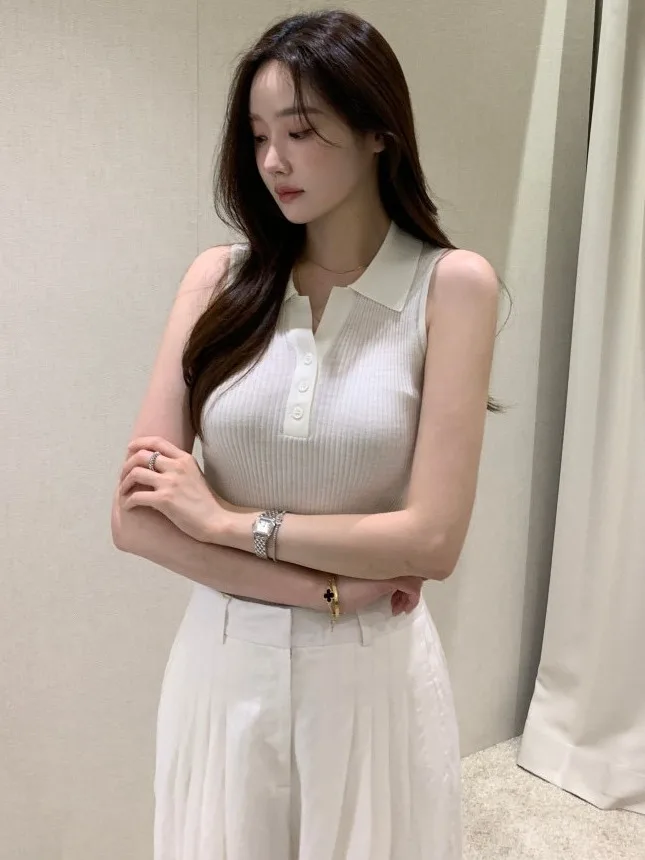 เสื้อถักไหมพรมสำหรับผู้หญิง คอเสื้อบาง ทรงเข้ารูป แฟชั่นฤดูร้อน สไตล์ลำลอง ความยาวปกติ ผ้าโพลีเอสเตอร์...