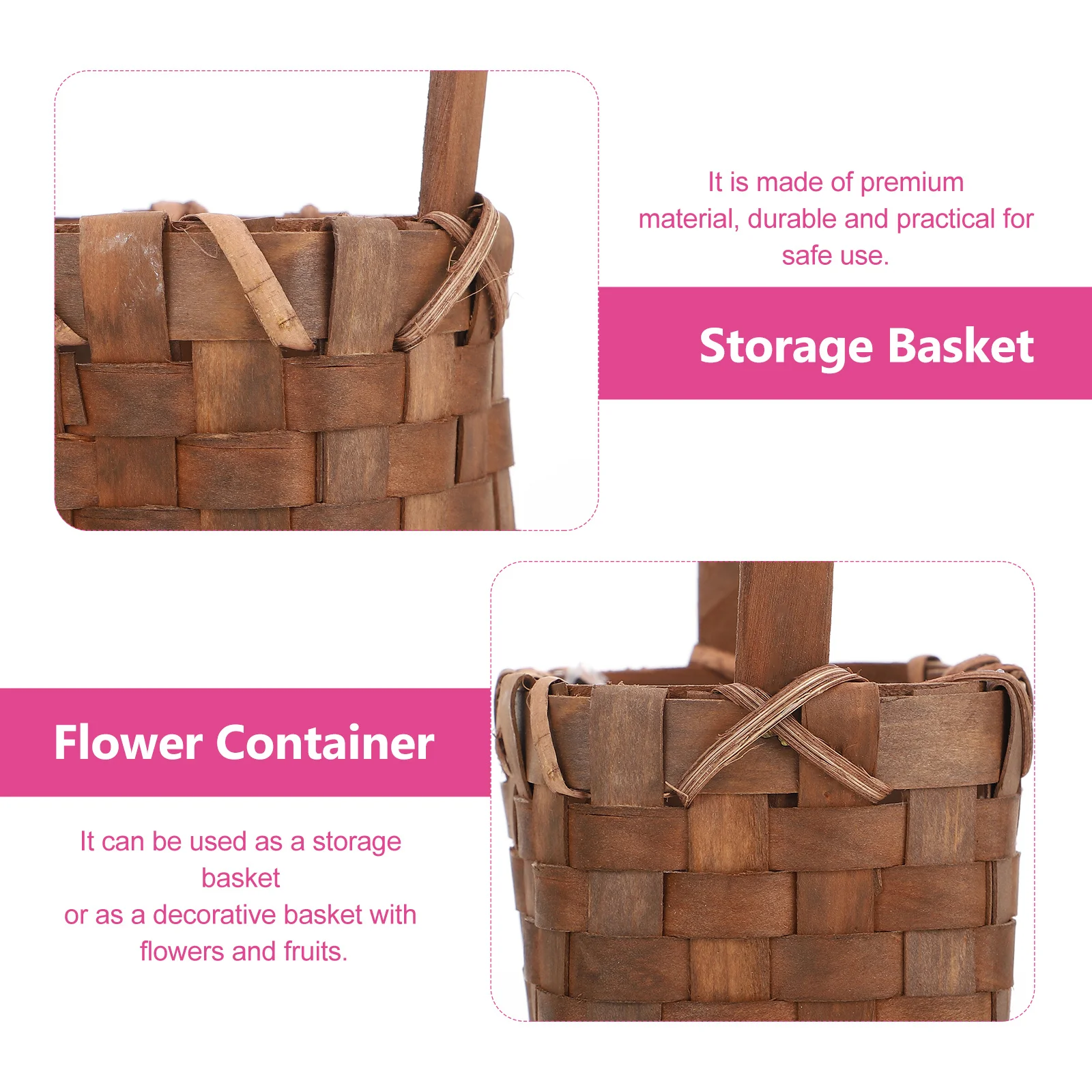 

Hand-Woven Wood Basket Lightweight Portable Flower Fruit Storage Basket Rinse Reusable Practical Decorative Tote