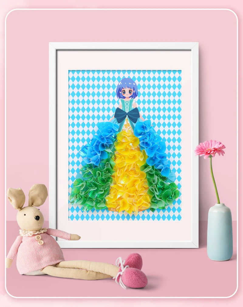 Divertente poke puntura pittura tessuto arte frenesia per bambini ragazze cartone animato animale principessa bambini fai da te cammina disegno vestire bordo