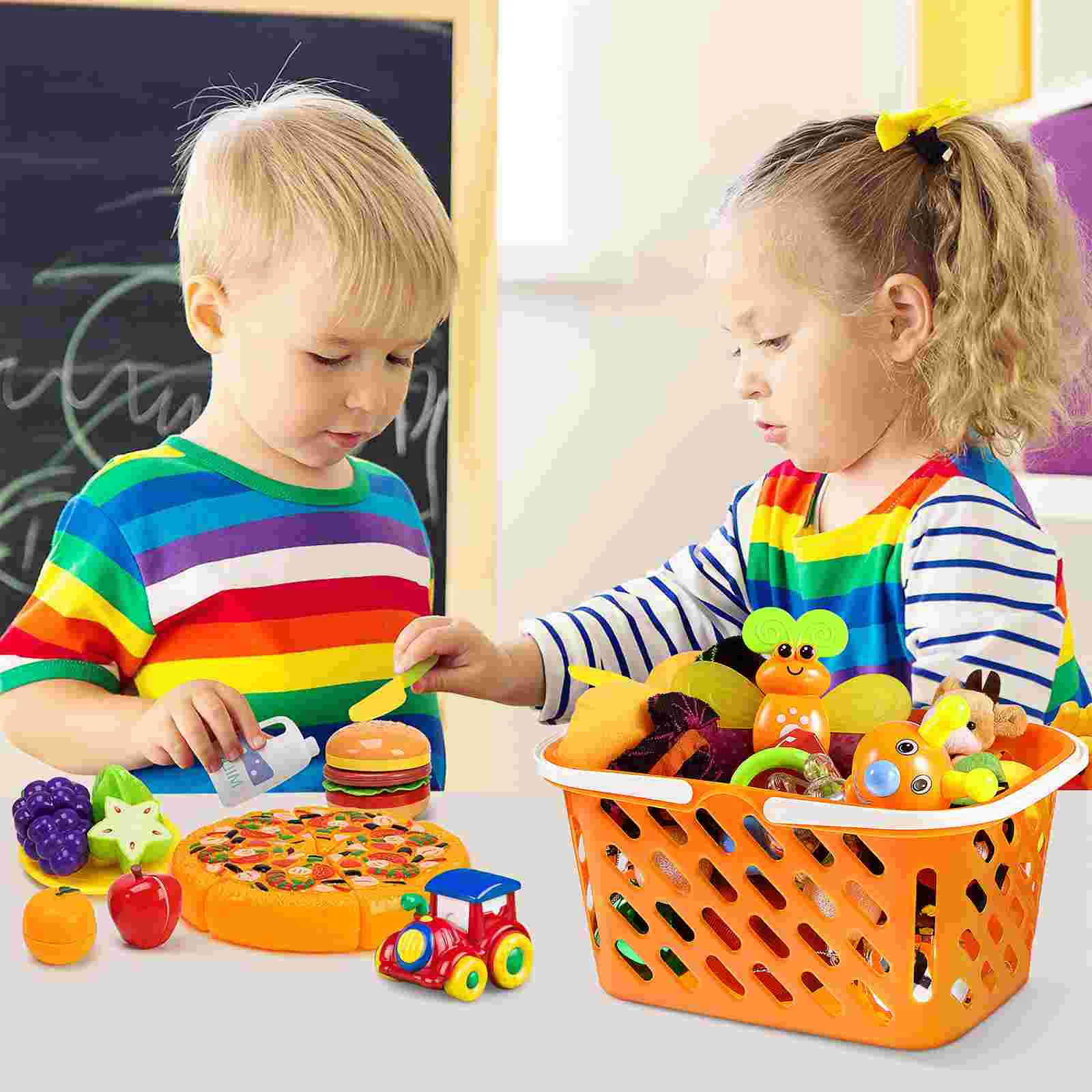 2 cestini portaoggetti per giocattoli per bambini, salvaspazio per la spesa, generi alimentari, organizer per bambini, cibo con manico, bagno portatile