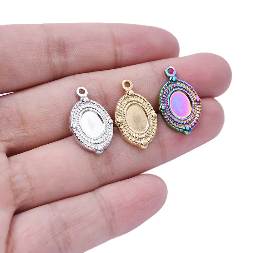 10pcs Half Sun Oval Enamel Settings Charm DIY for Jewelry Marking Stainless Steel Pendants Charms Findings Necklace Wholesale