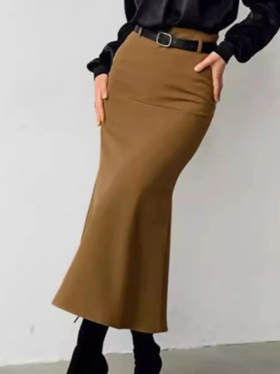 Bornladies Fashionable High Waisted Retro Skirt Design Sense Splicing Versatile Office Lady Long Fish Tail Skirt Autumn Winter