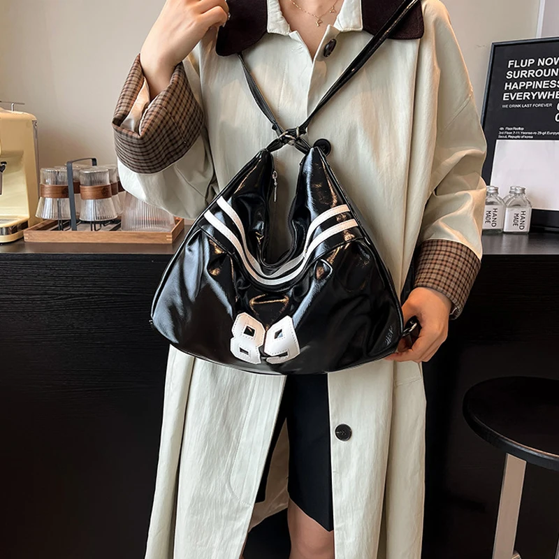 Korean Contrast Color Shoulder Bag,Millennial Pretty Grunge Y2k Girls Backpack,Soft PU Schoolbag,Street Baddie Crossbody Bag