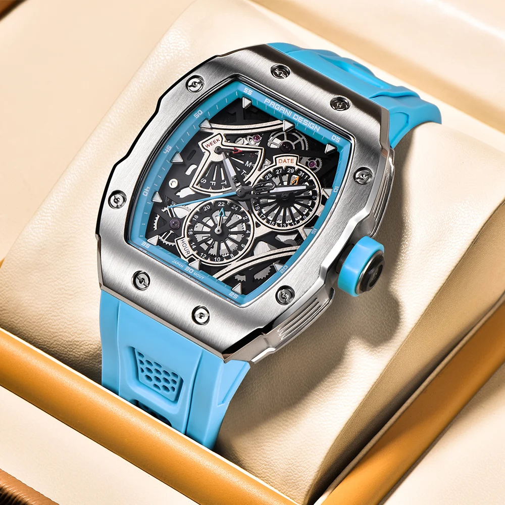 

PAGANI DESIGN новые мужские кварцевые часы в форме бочки для вина VH88, сапфировое стекло, нержавеющая сталь, 50-метровый водонепроницаемый подарочный набор