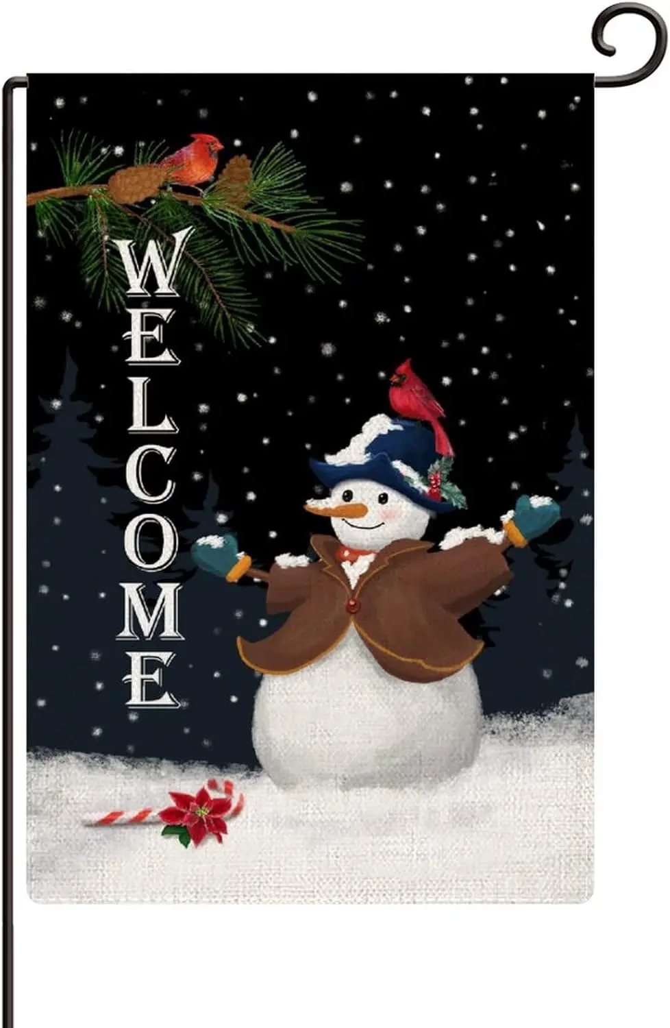 Welcome Snowman Christmas Garden Flag Cardinal Red Bird Yard Flag Christmas Joy 12x18in Burlap Double Sided Seasonal Garden Deco