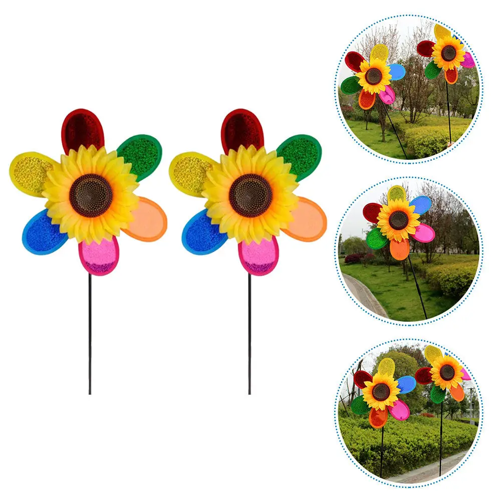 

2Pcs Colorful Plastic Windmill Sunflower Pinwheel Garden Decoration Outdoor Large Rotating Windmill Ornament Yard Scene Decor