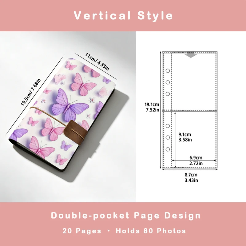 Gentle Watercolor Pastel Pink & Purple Butterfly Print Instant Photo Album Romantic Sweet Gift for Girls & Butterfly Art Lovers