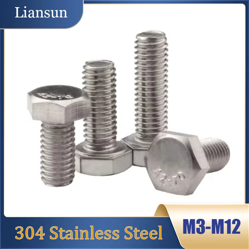 

2-50pcs Hexagon Head Bolt Full Thread External Hex Hexagon Head Screws M3 M4 M5 M6 M8 M10 M12 304 Stainless Steel Length 8-100mm