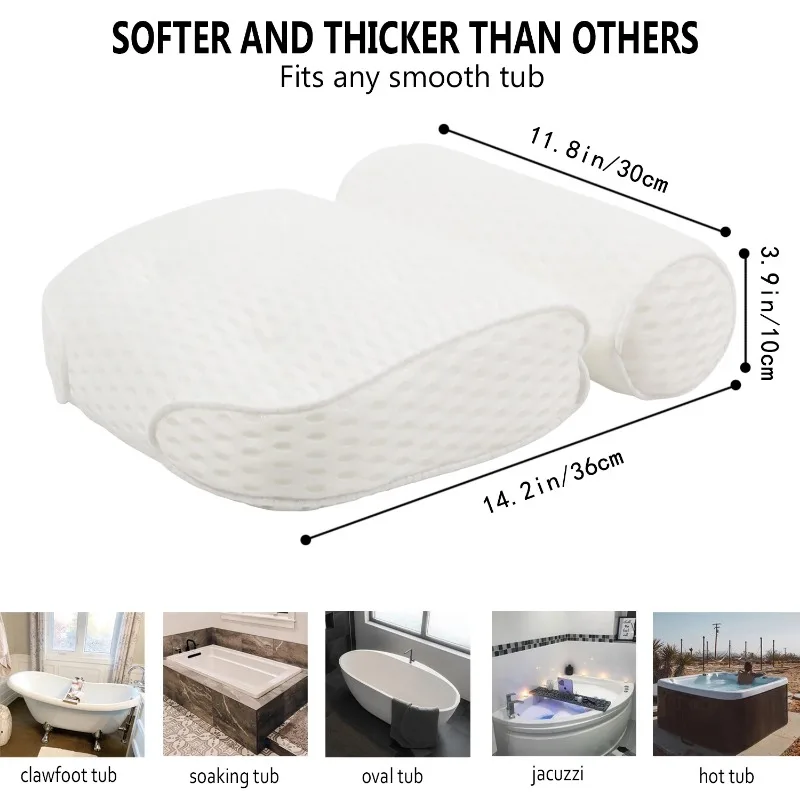 Bath Pillow for Bathtub Support Neck,Head and Back with Non-Slip Suction Cups air mesh