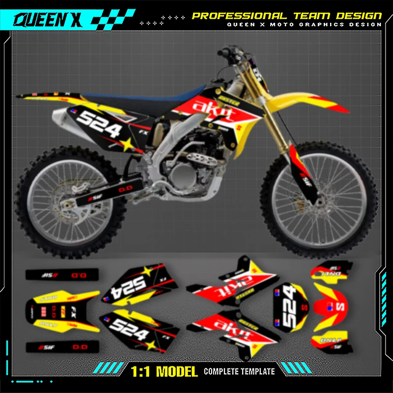 

QUEEN X MOTO Custom Team Motorcycle For SUZUKI RMZ 250 2007 2008 2009 250 RMZ 250cc Graphics Background Decal Sticker-8