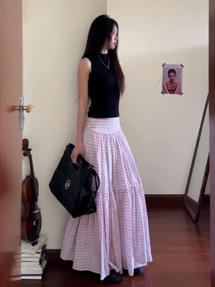 Vestido Midi de corte en A de cintura alta de estilo coreano, falda larga e para vacaciones de verano, ropa de mujer, ...