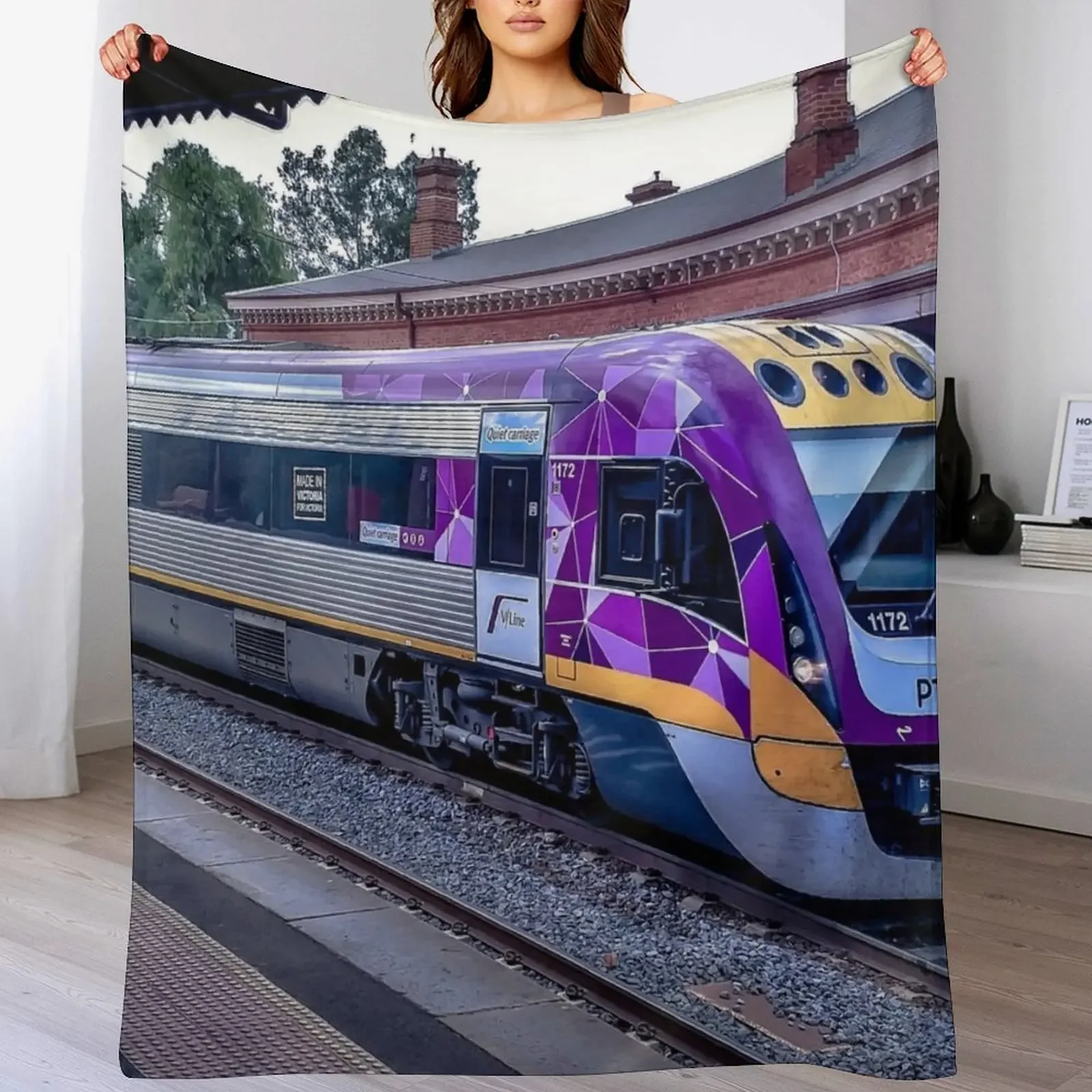 

VLine Train at Castlemaine Station Throw Blanket Beach Hairys for sofa Decorative Sofa Blankets