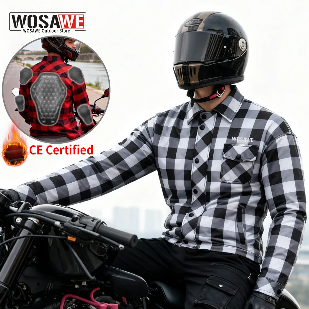 

WOSAWE зимняя мотоциклетная куртка для мотокросса CE, защитное снаряжение, ветрозащитная теплая мотоциклетная клетчатая рубашка, одежда для гонок по мотокроссу