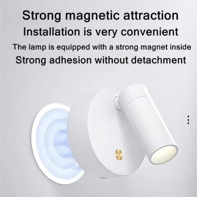 

【Favorite!】Dimmable White LED Wall Light USB Rechargeable Switch Magnetic Base For Bedroom Study Reading For Bedside