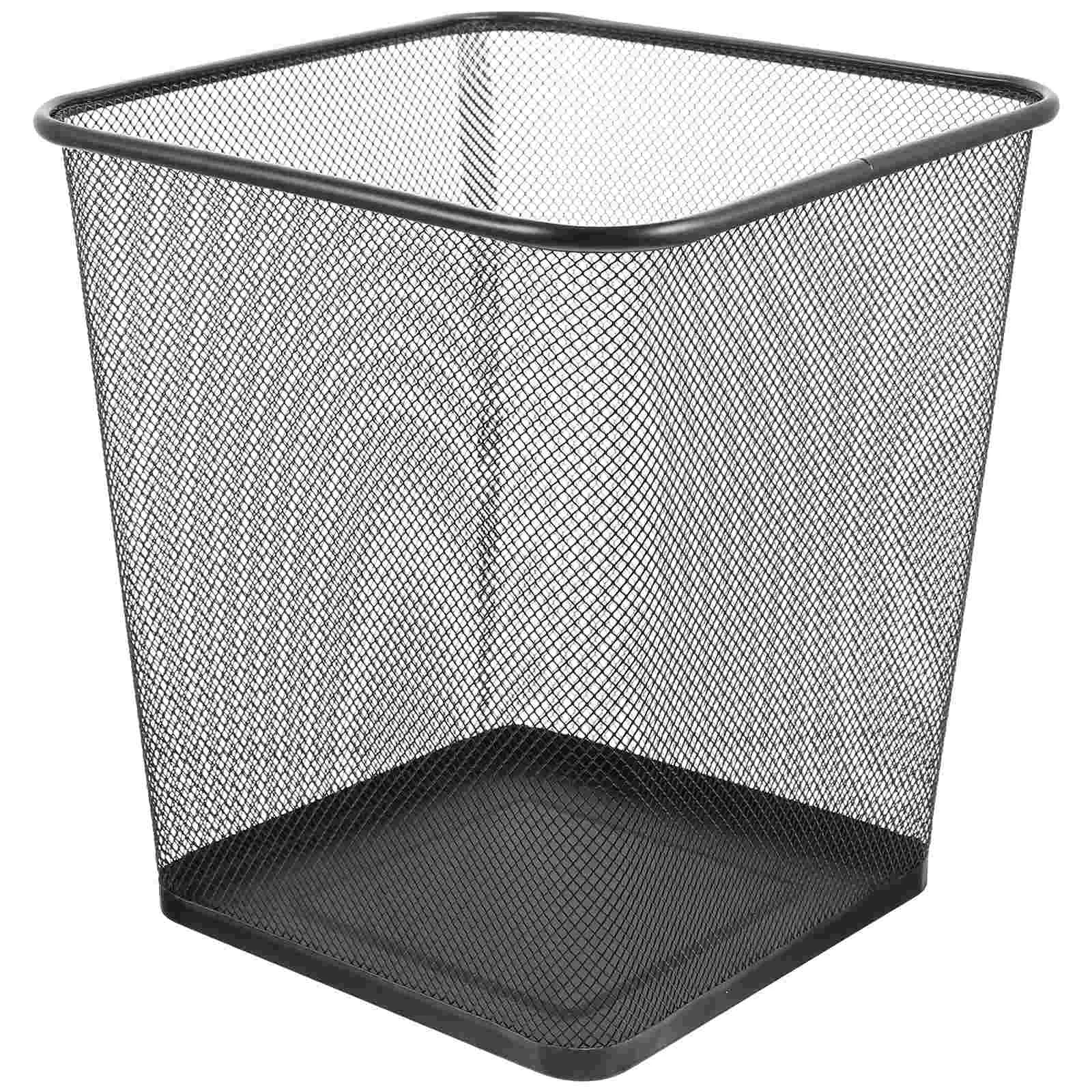 Office Trash Can Garbage Waste Basket for Bathroom Bedroom Square Wastebasket Recycling Bin Metal Mesh Black