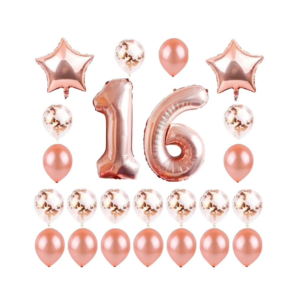 

24Pcs Number 16 Birthday Balloon Kit Thick Odorless Latex Foil Sequin Balloons for Kids Teens Garden Wedding Shower Celebration