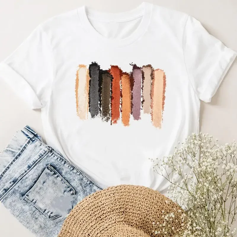 เสื้อยืดพิมพ์ลายแขนสั้นสำหรับผู้หญิงเสื้อยืดเสื้อผ้าหน้าร้อนติดเล็บแฟชั่นลำลองสำหรับผู้หญิงเสื้อยืดกราฟิก