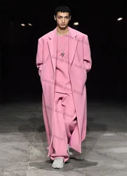 Pink Cashmere Wool Men Suit 1 Piece Long Blazer Overcoat Elegant Wedding Tuxedo Male Prom Coat Customized Formal Office Jacket