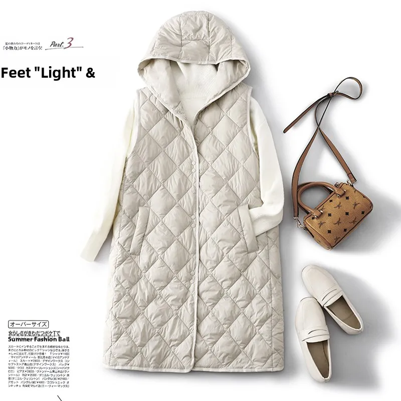 

Легкий стеганый хлопковый жилет, женский осенне-зимний свободный длинный пуховый жилет с капюшоном, верхняя одежда, корейский Sle Faionable