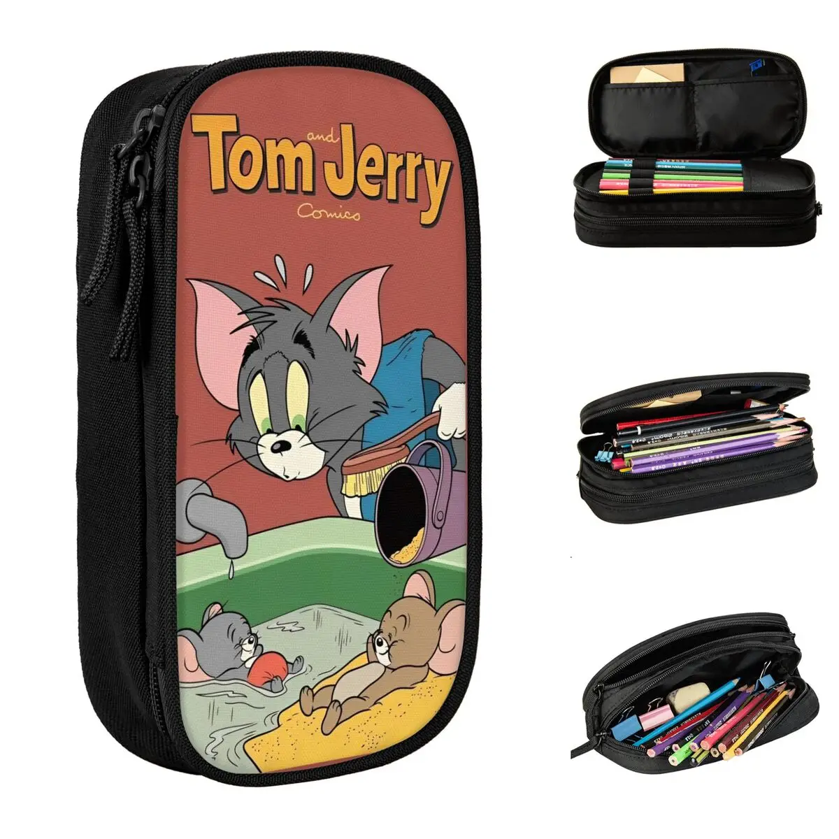 Funny Tom And Jerry Pencil Case Cartoon Pen Holder Pencil Bags Student Large Storage Students School Gifts Pencilcases