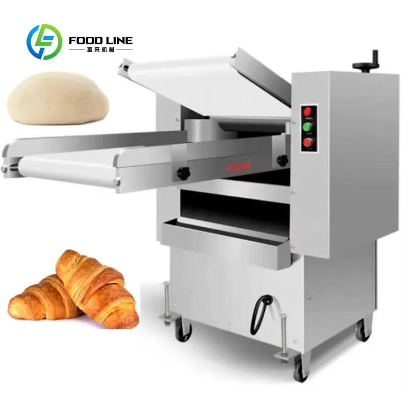 Automatic Pizza Dumpling Bread Dough Press Maker with Conveyor Belt Adjustable Thickness Electric Dough Sheeter Machine Custom