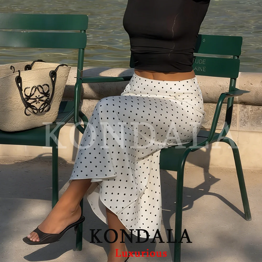 

Повседневные женские длинные юбки KONDALA с принтом в горошек, эластичные прямые атласные юбки, модные юбки Y2K для девушек, весна-лето 2026, пляжные юбки