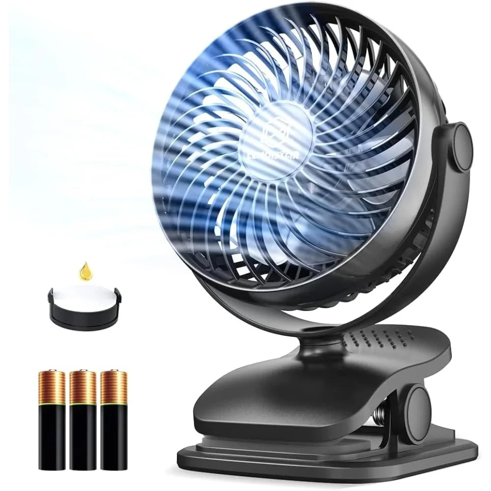 مروحة AA بمشبك تعمل بالبطارية مع 4 سرعات، مراوح شخصية صغيرة مقاس 5 بوصات للنوم، تعمل بمنفذ USB، هادئة، 360 درجة °   دوران للمكتب/