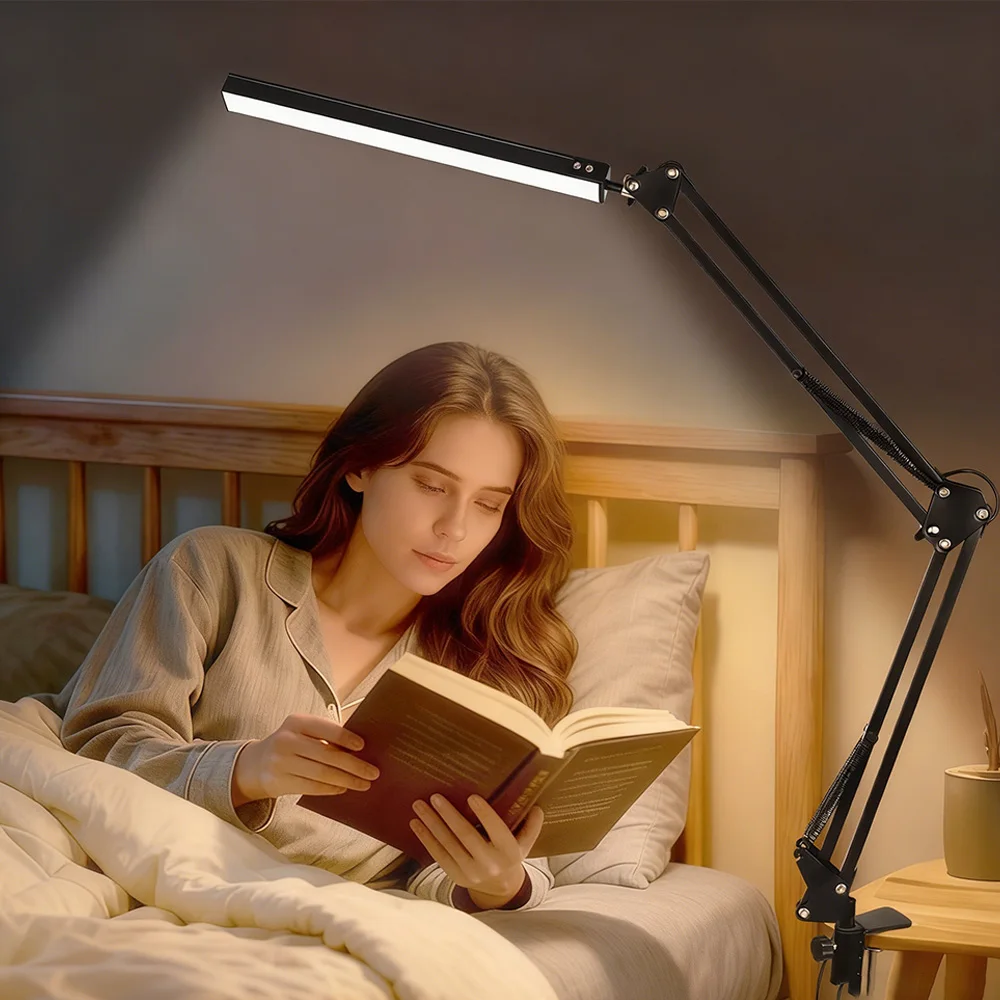 

LED Folding Single-Head Metal Eye-caring Desk Lamp 3 Colors Adjustable 10 Brightness Levels Flexible Rotating Lamp Head for Home