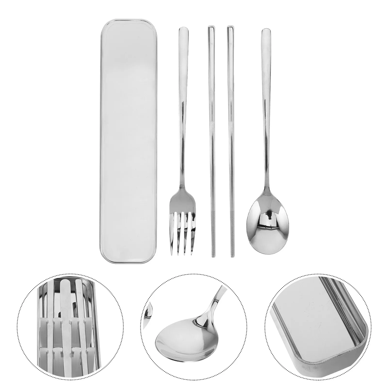 

Набор из 1 комплекта столовых приборов из нержавеющей стали: палочки для еды и ложка, портативные, легкие, многоразовые, для кемпинга, пикника, походов, ланч-бокса