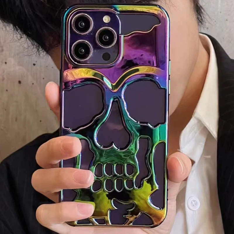 

Luxury skeleton Skull Case for iPhone 11 12 13 14 Pro Max Phone Cases Shockproof Back cover Camera full Protect Hollow TPU Funda