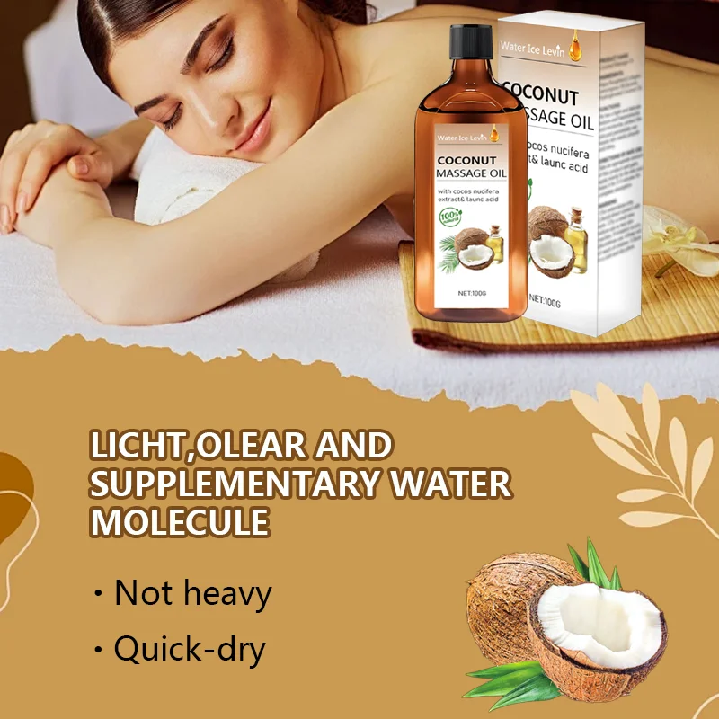 Coconut Massage Oil. Non-Greasy Hydration. Natural Cocos Nucifera Extract. Lauric Acid Moisturizer. Nourishing Fast Absorption.