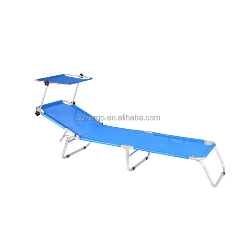 

Hot Sale Pool Sling Chaise Camping Sunbed with Portable Canopy Beach Garden Folding Recliner r