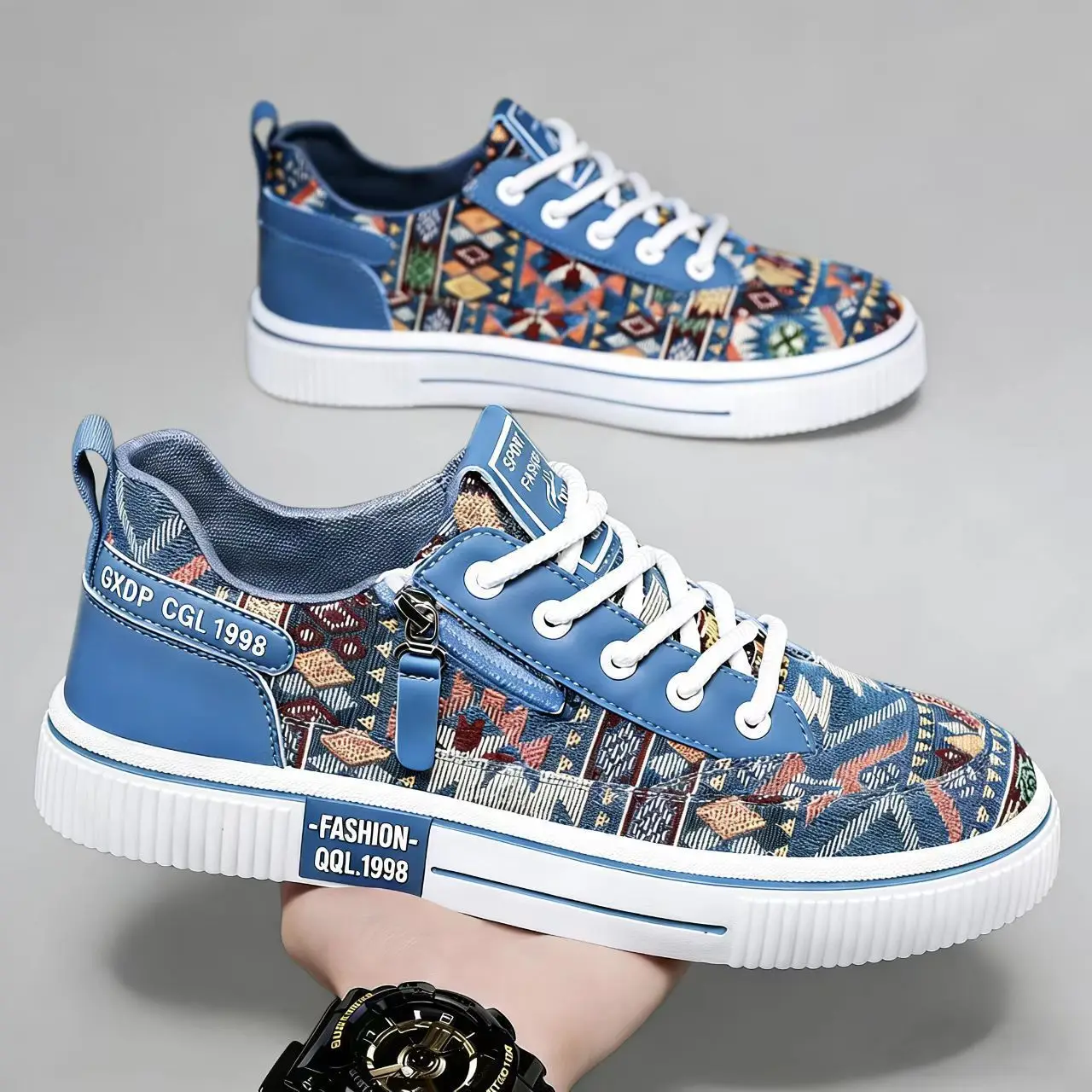 

Men's versatile casual youth lightweight printed canvas shoes, soft soled sports shoes, comfortable and breathable