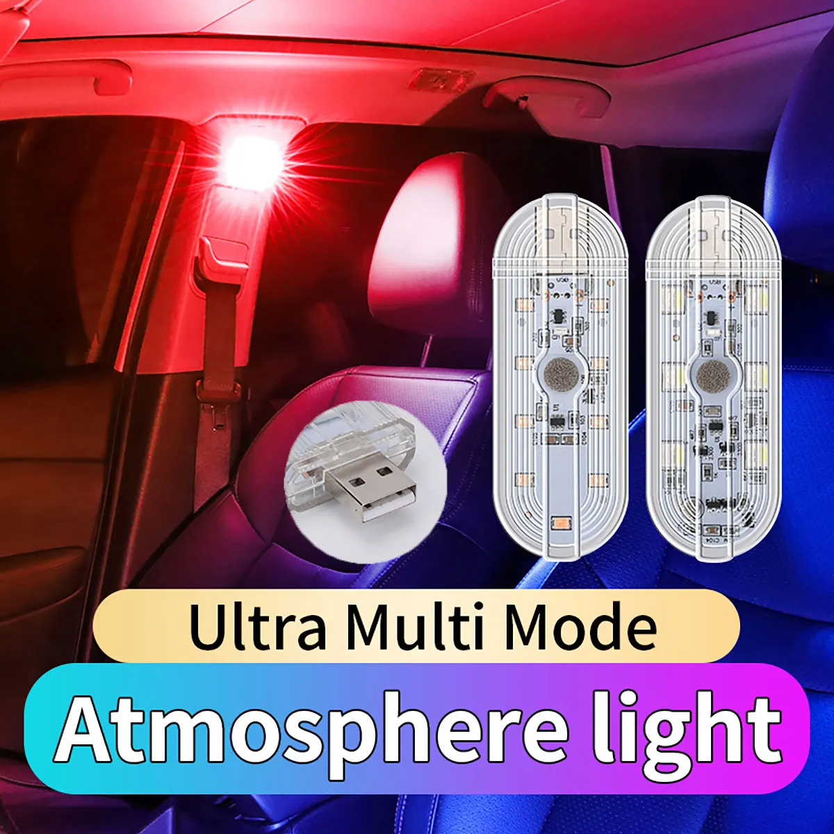 

1pc Touch Sensor LED 8 LED Ambient Light Car Interior Roof Reading Lamp Wireless USB Rechargeable Atmosphere Light Accessories