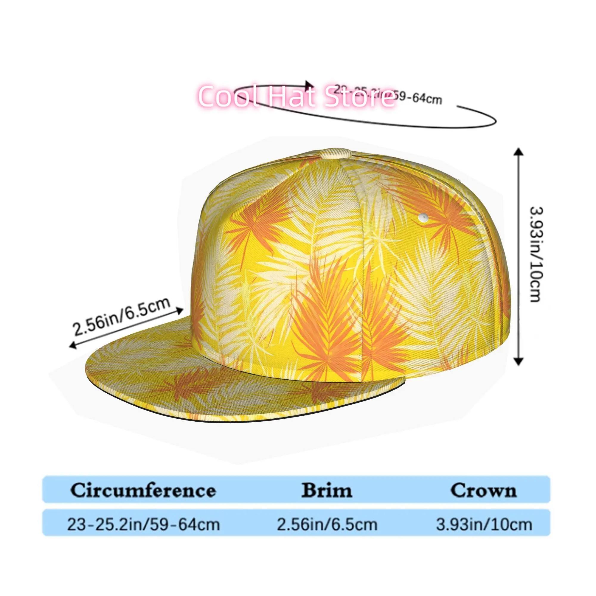 Cap with Palm Leaf Design (2), Unisex Flat-Brim Baseball Hat, Hip Hop Streetwear Snapback Trucker Cap Suitable for Skateboarding